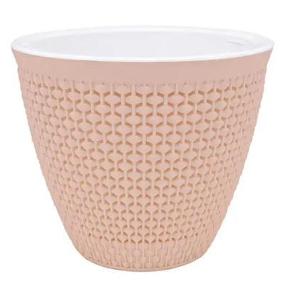 Кашпо для цветов пластиковое 1,6л d-16 см «Ротанг» Пудровый