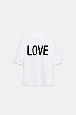 ZARA ФУТБОЛКА ОВЕРСАЙЗ С НАДПИСЬЮ, БЕЛЫЙ