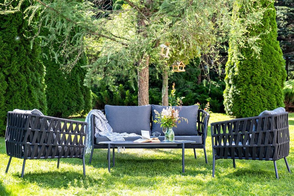 "Диего" лаунж-зона 4-местная плетеная из роупа (веревки), каркас алюминиевый темно-серый, роуп темно-серый