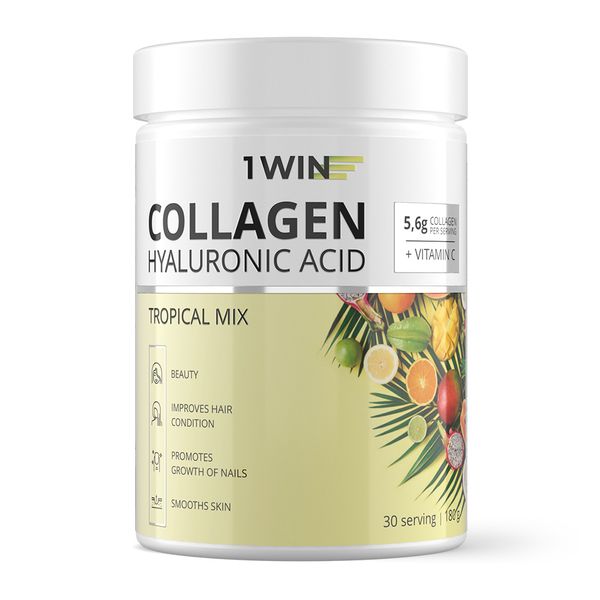 Коллаген с Гиалуроновой кислотой "Тропический микс", Collagen + Hyaluronic acid Tropical Mix, 1Win, 180 г