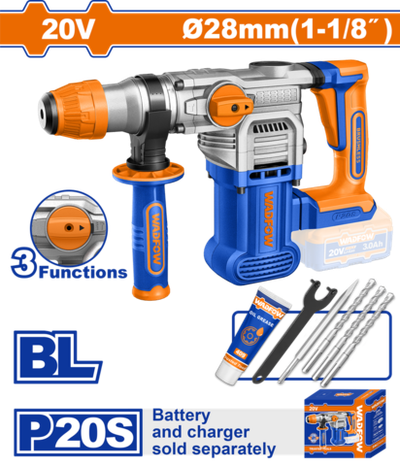 Перфоратор аккумуляторный 20В 4.5 Дж, б/щ (4) WADFOW WLM1528