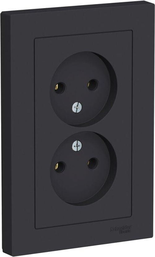 Розетка 2-м СП AtlasDesign 16А IP20 без заземл. в сборе карбон
