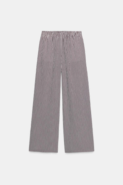 ZARA ШИРОКИЕ БРЮКИ В ПОЛОСКУ, КОРИЧНЕВЫЙ/БЕЛЫЙ