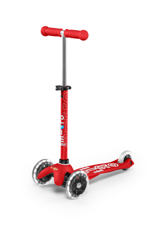 Самокат Mini Micro Deluxe Красный LED со стикерами Монстрики 15 шт