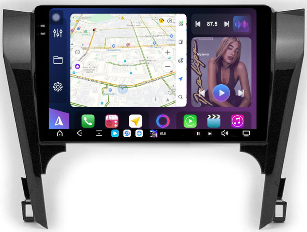 Магнитола Toyota Camry 50 2011-2014 (рамка черная глянцевая) - FarCar GX10-7048FB монитор 10.36" 2K QLED на Android 14, TS20, 6+128Гб, CarPlay, 4G SIM-слот