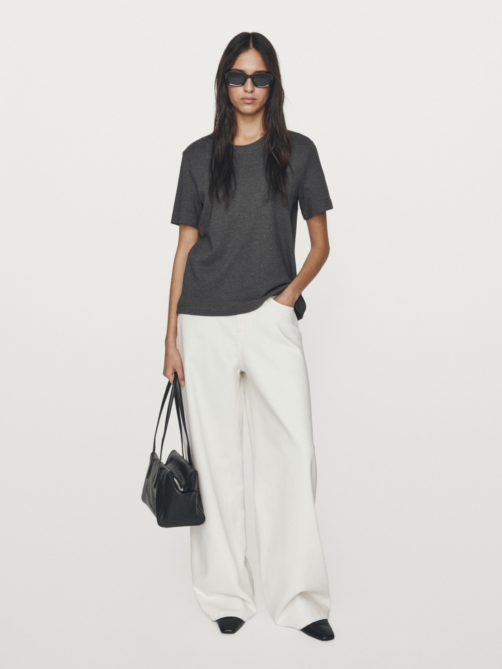 Massimo Dutti Футболка с коротким рукавом из 100% хлопка, антрацитово-серый