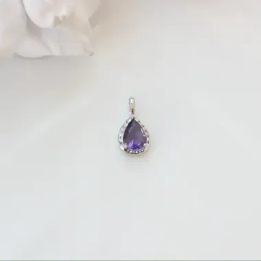 Подвеска Капля с тёмно-сиреневым фианитом, 15*8 мм, родий, П414