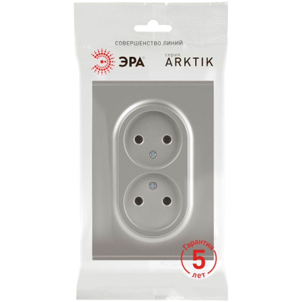 Розетка ЭРА Arktik 16-2107-07 без заземления двойная 2X2P 16А-250В титан | Эра Arktik