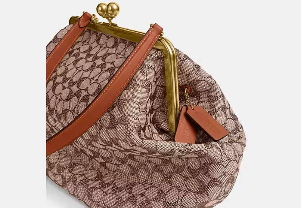 COACH БОЛЬШАЯ СУМКА KISSLOCK, КОРИЧНЕВЫЙ