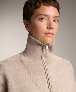 Oysho Вязаная куртка с воротником в рубчик, серо-коричневый