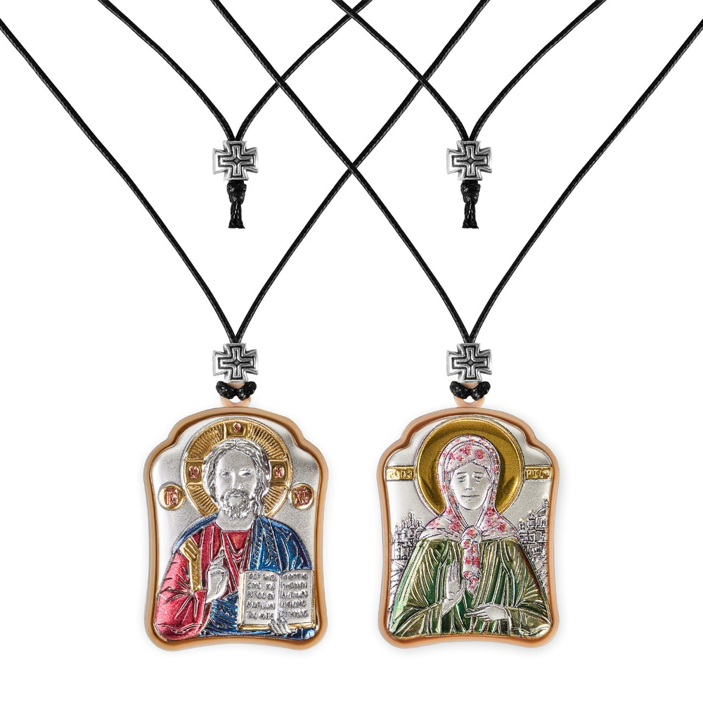 Спаситель-Матрона, подвеска 2х стороняя, эмаль 30х40
