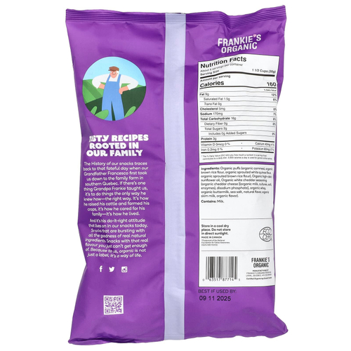 Frankie's Organic, Puffs, белый чеддер, 113 г (4 унции)