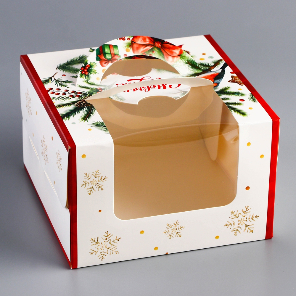 Коробка под бенто-торт с окном "Прекрасного настроения", 15,5 х 15,5 х 10 см