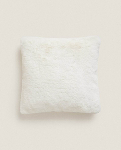 ZARA HOME МЕХОВОЙ ЧЕХОЛ НА ПОДУШКУ, ЖЕЛТОВАТО-БЕЛЫЙ