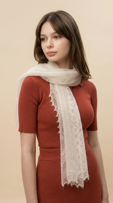 Оренбургский пуховый палантин с шелком АШ12040-02 экрю