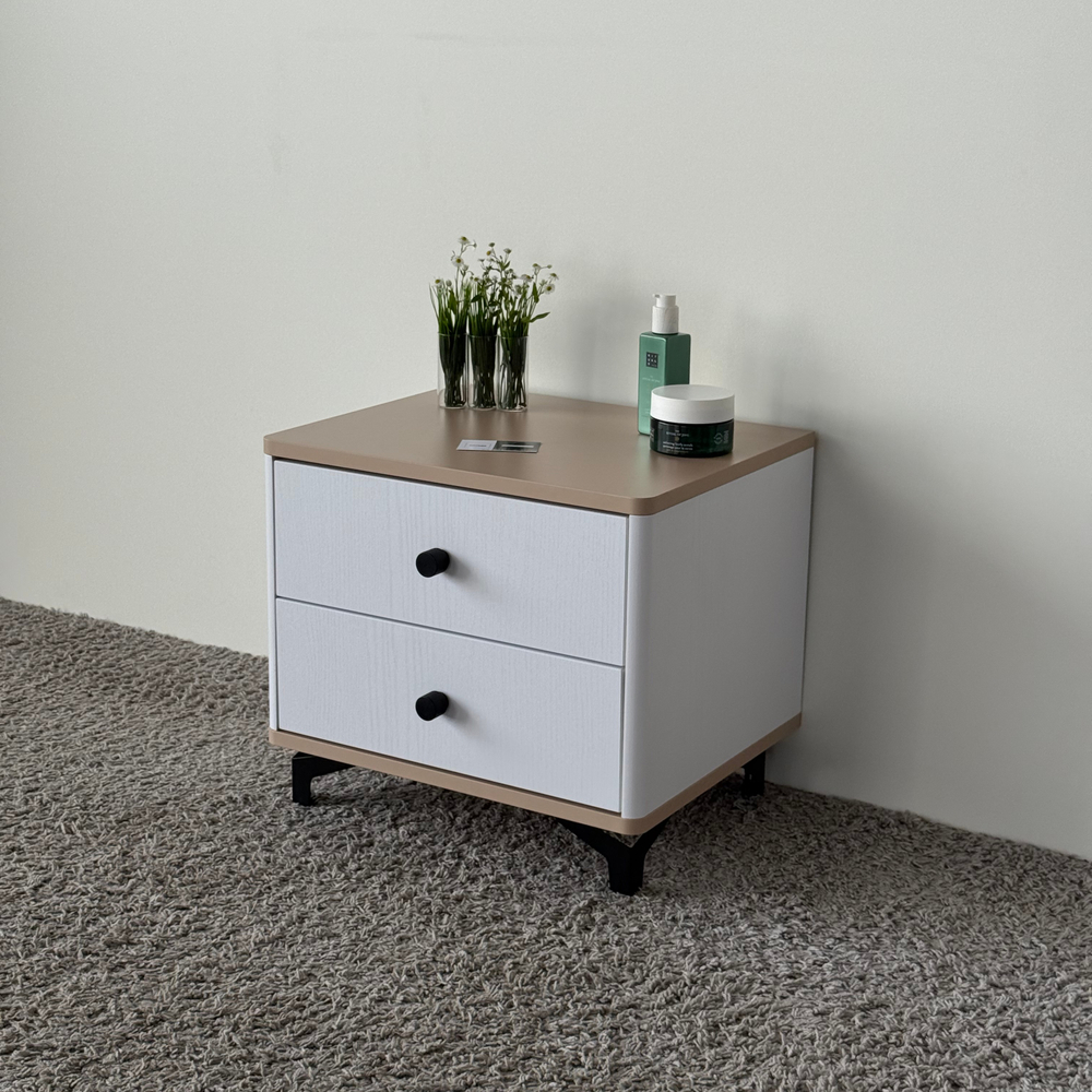 Тумба прикроватная на ножках с ящиками ROYAL 5303 эко (Макиато-Черный-р.черная)