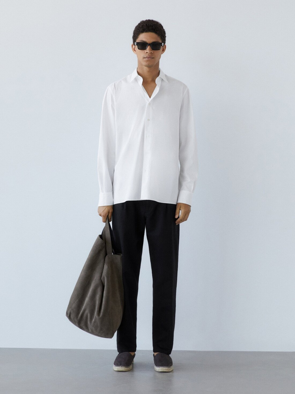 Massimo Dutti Рубашка из 100% хлопкового поплина с карманом, белый