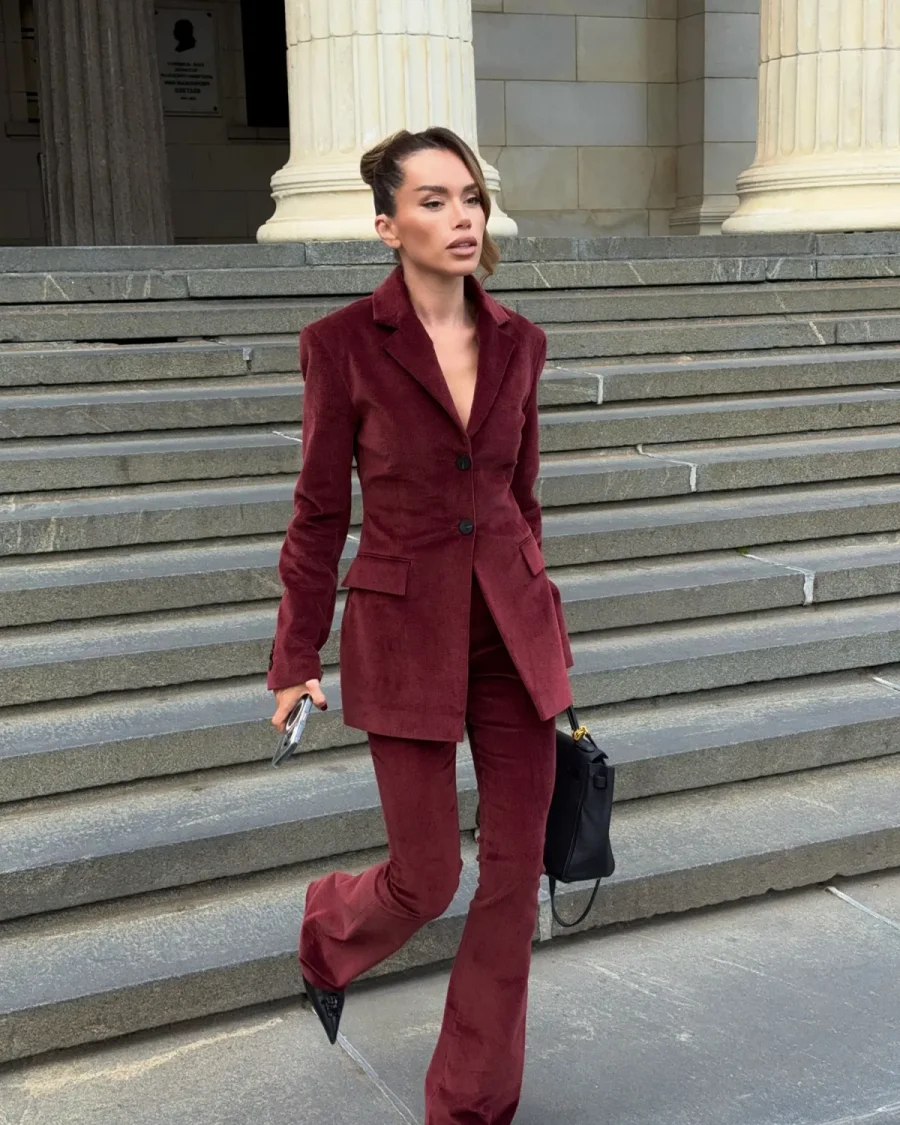 Брюки-клеш вельвет, Бордовый