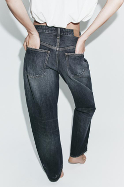 ZARA ДЖИНСЫ TRF BAGGY BALLOON СО СРЕДНЕЙ ПОСАДКОЙ, СИНИЙ