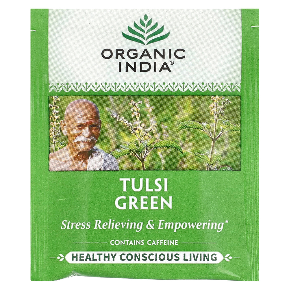 Organic India, Зеленый чай с тулси, 18 пакетиков, 34,2 г (1,21 унции)