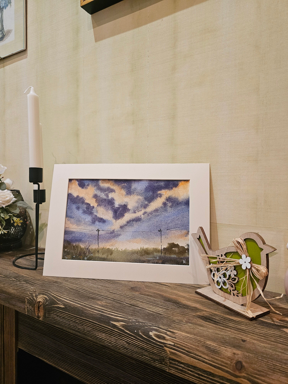 Картина авторская акварельная в паспарту 21х30 см на стену для интерьера "Закат в пути от точки А до точки Б"