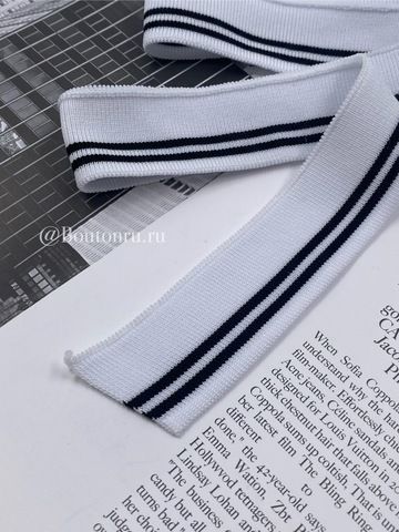Подвяз трикотажный белый с тонкими черными полосками 0,7 м, ширина 3,5 см