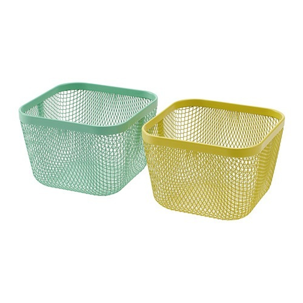 IKEA 365+ Набор корзин 2 шт 14x14x10 см, металл/желтый/зеленый