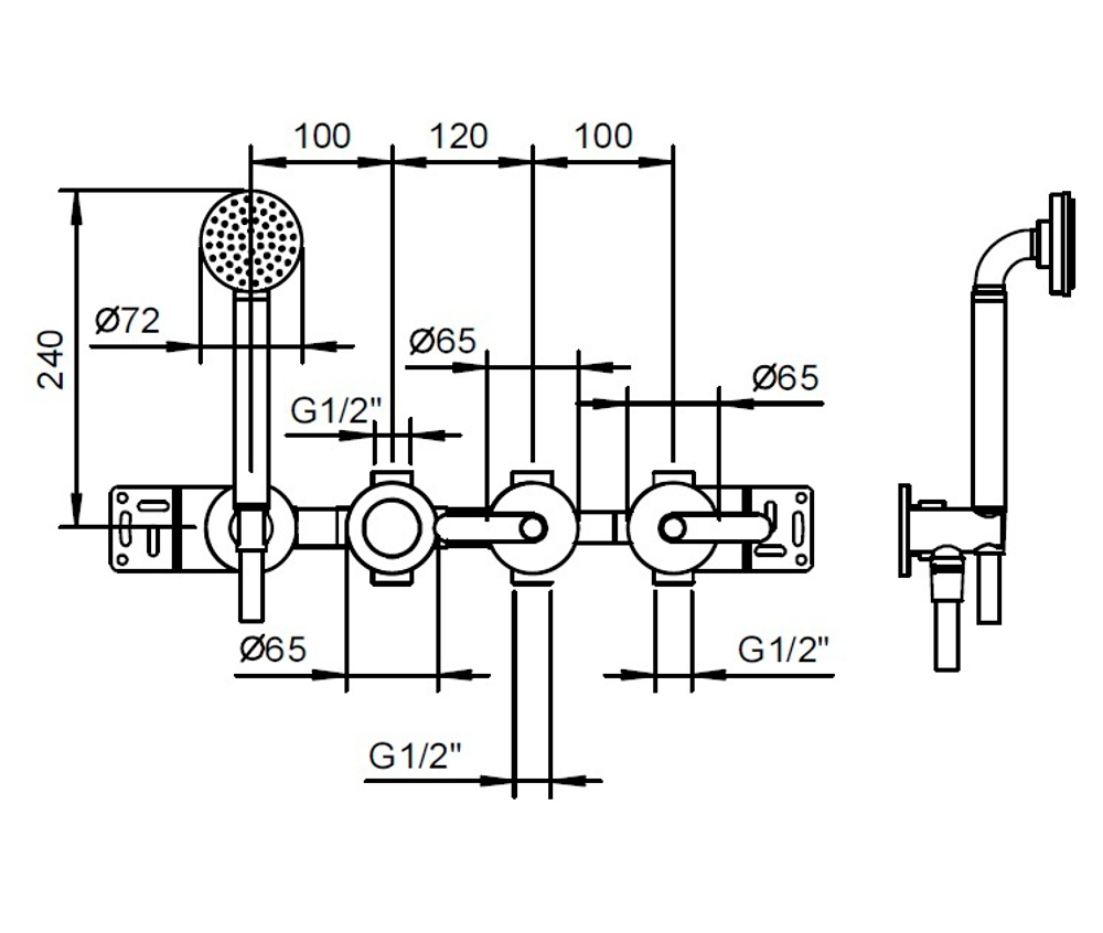 Fantini Встраиваемая часть смесителя с 2 вентилями (хол/гор вода), шланговое подсоединение, дивертер на 2 потока 44 00 R117A