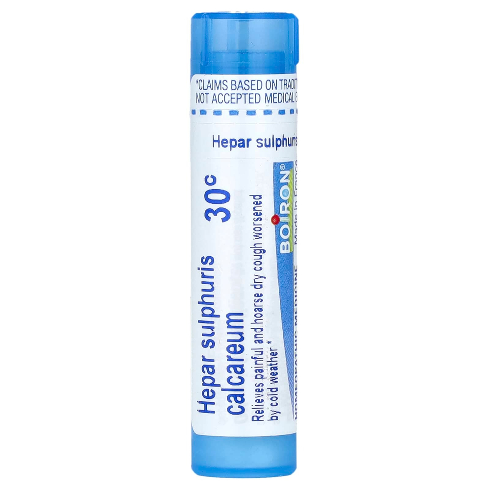 Boiron, Hepar Sulphuris Calcareum, 30C, средство от сухого кашля, прибл. 80 гранул