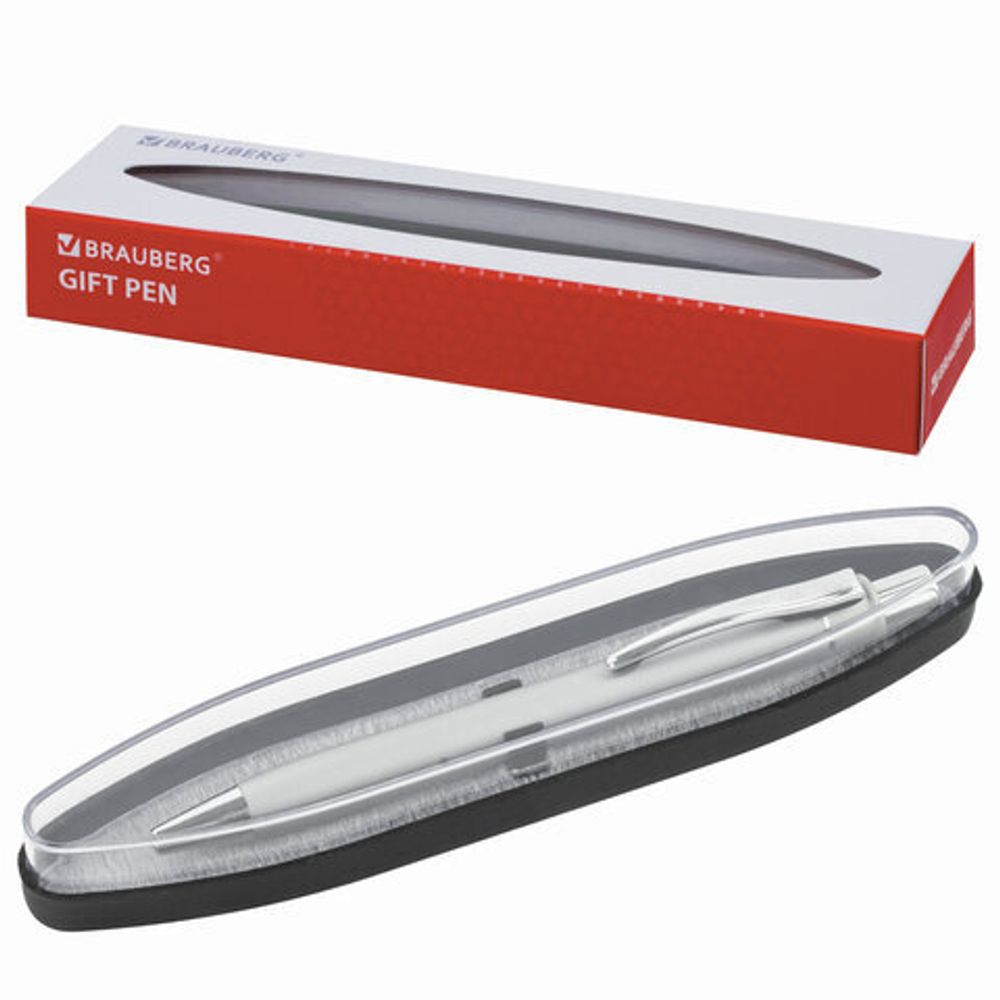 Ручка подарочная шариковая BRAUBERG "Vocale", СИНЯЯ, корпус серебристый с хромированными деталями, линия письма 0,5 мм, 143490