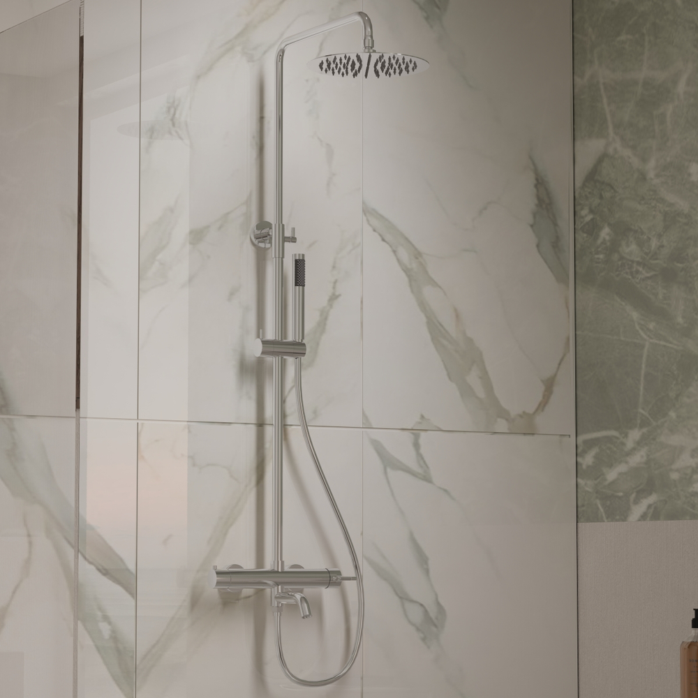 Душевая стойка Vincea Villa VSFS-1VL1CH с изливом, 25см верх. душ из нерж. стали, хром