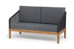 "Канны" диван 2-местный плетеный из роупа, основание дуб, роуп темно-серый круглый, ткань темно-серая 027