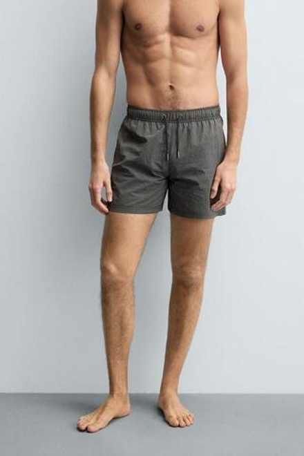 ZARA ПЛАВКИ ИЗ ЖАТОЙ ТКАНИ В МЕЛКУЮ ПОЛОСКУ, АНТРАЦИТОВО-СЕРЫЙ