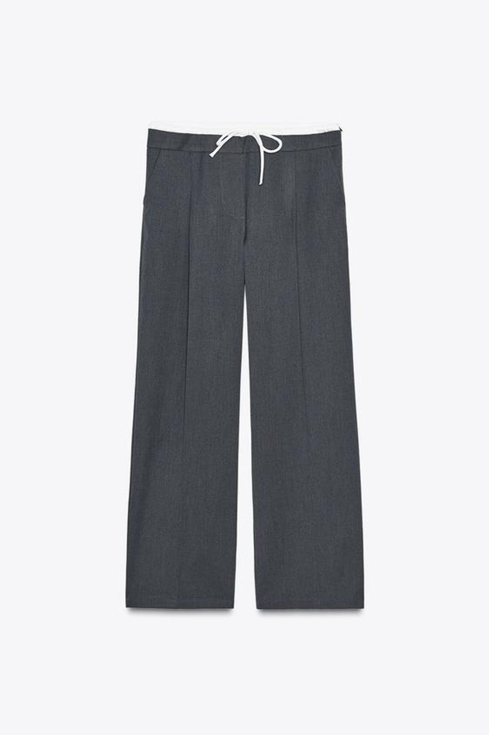 ZARA БРЮКИ WIDE LEG С ДВОЙНЫМ ПОЯСОМ, АНТРАЦИТОВО-СЕРЫЙ