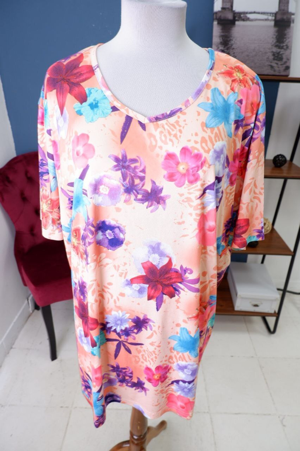 Блуза с красивым принтом 52 размер