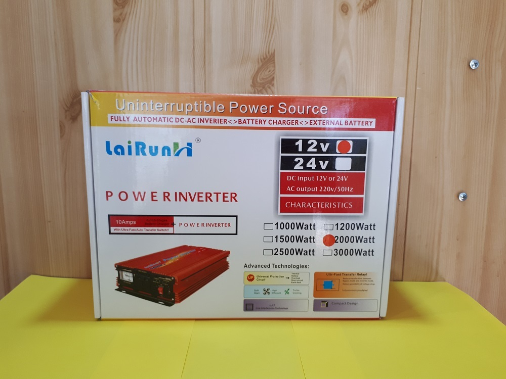 2000W (24V) / Инвертор (24 вольта) напряжения LaiRun 24-220V 2000W (24 вольта)(1.85кг, 29х21.5х10)