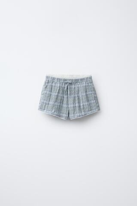 ZARA ШОРТЫ-БЕРМУДЫ В КЛЕТКУ С ДВОЙНЫМ ПОЯСОМ, ЛАВАНДОВО-СИНИЙ