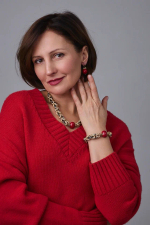 Браслет Византия биколор:золото и графит с красным плоским жемчугом Майорка