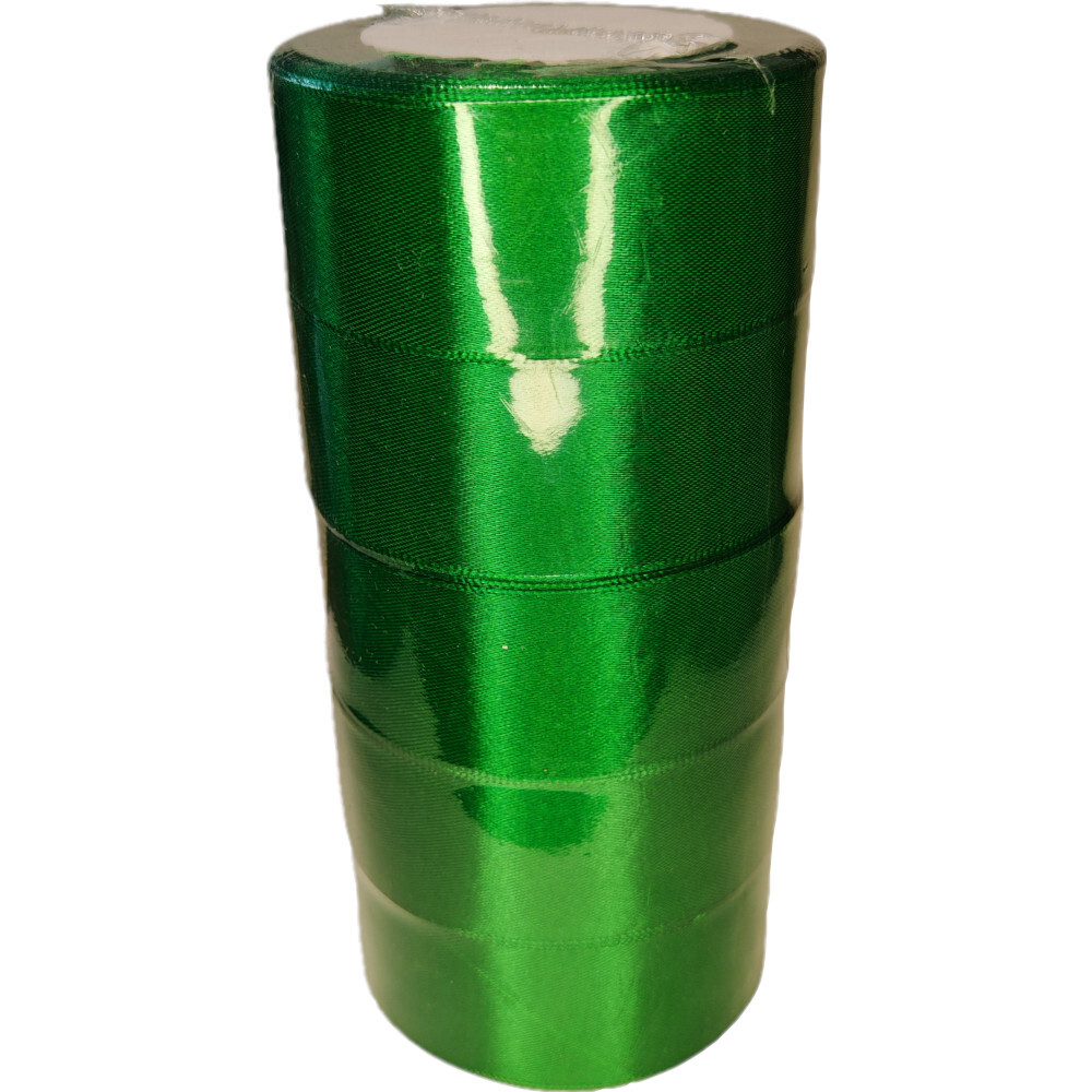 Лента упаковочная атласная 40мм, 22 м зелёная (5 шт/уп)