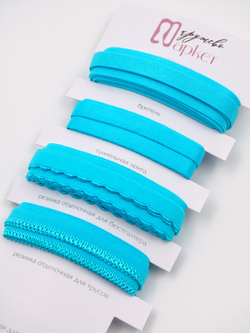 Подборка ярко-голубых бельевых резинок + застежка для бюстгальтера текстильная