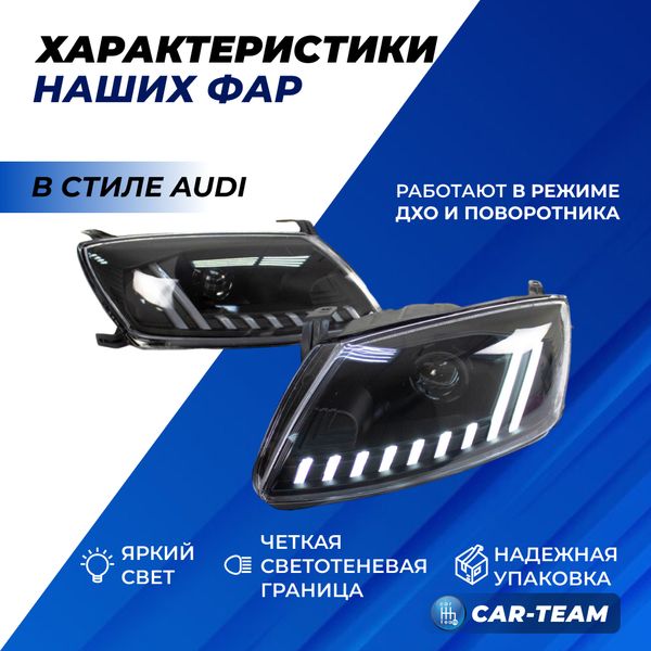 Фары Лада Гранта передние в стиле AUDI с Bi LED модулями + ДХО с плавающими поворотниками
