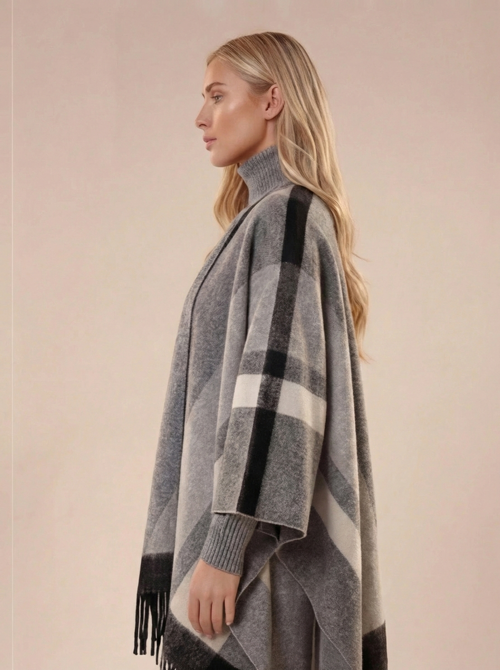 Пончо кашемир серое