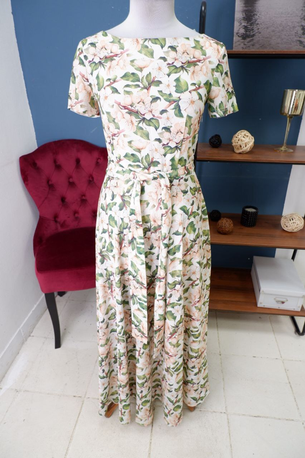 Платье Клюква Дизайн макси с принтом 42 размер