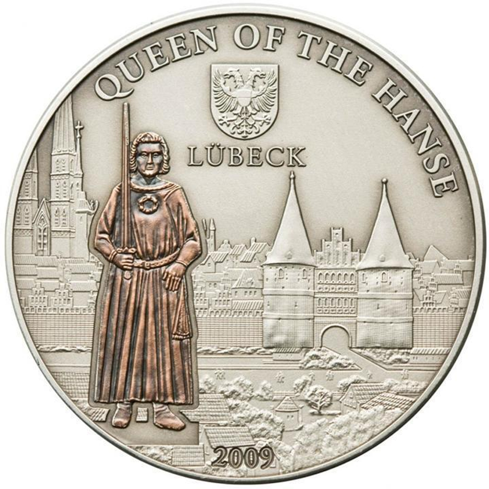5 долларов. Любек Ганзейский город Королева Ганзы Корабль парусник. О-ва Кука. 2009 год.