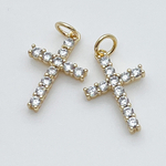 Подвеска Крест, цвет золото, фианиты, размер 18*12 мм, цена за 1 шт