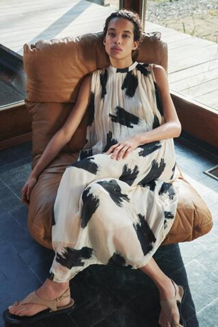 ZARA ПЛАТЬЕ С ПРИНТОМ — ZW COLLECTION, ЭКРЮ/ЧЕРНЫЙ