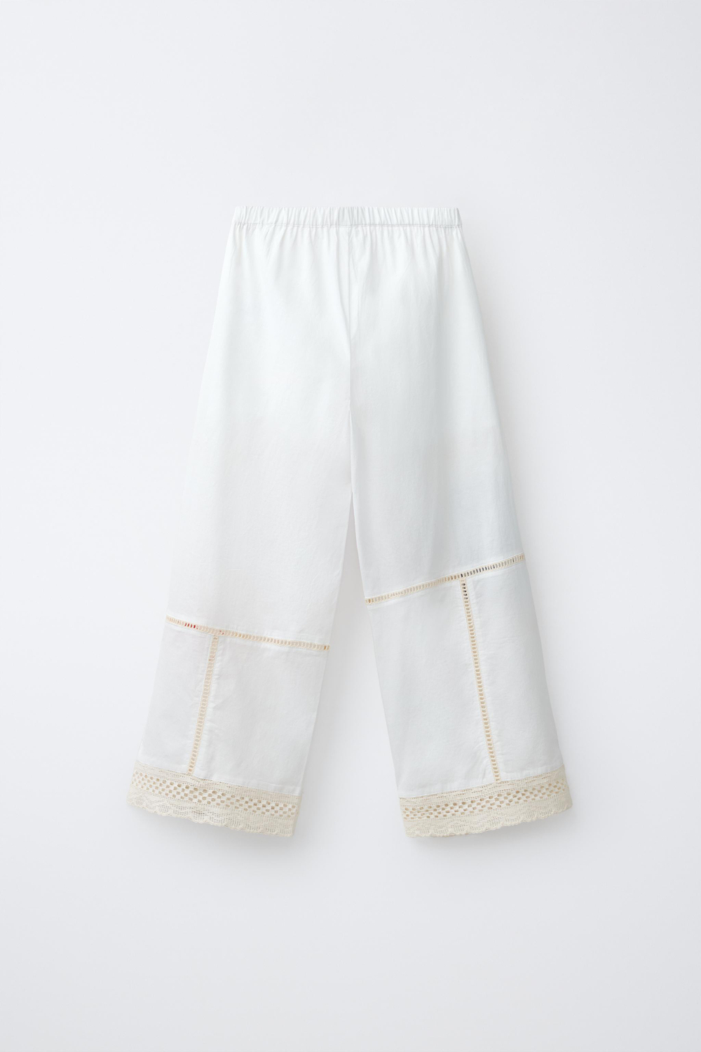 ZARA ПРЯМЫЕ БРЮКИ С ВЫШИВКОЙ В СТИЛЕ ПЭЧВОРК, ЭКРЮ