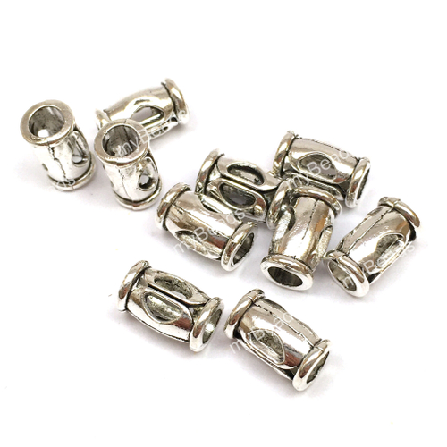 Бусины-трубочки "Маска" 10х6 мм (10 штук), под серебро