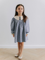 Платье с воротником в цветочек, Голубой