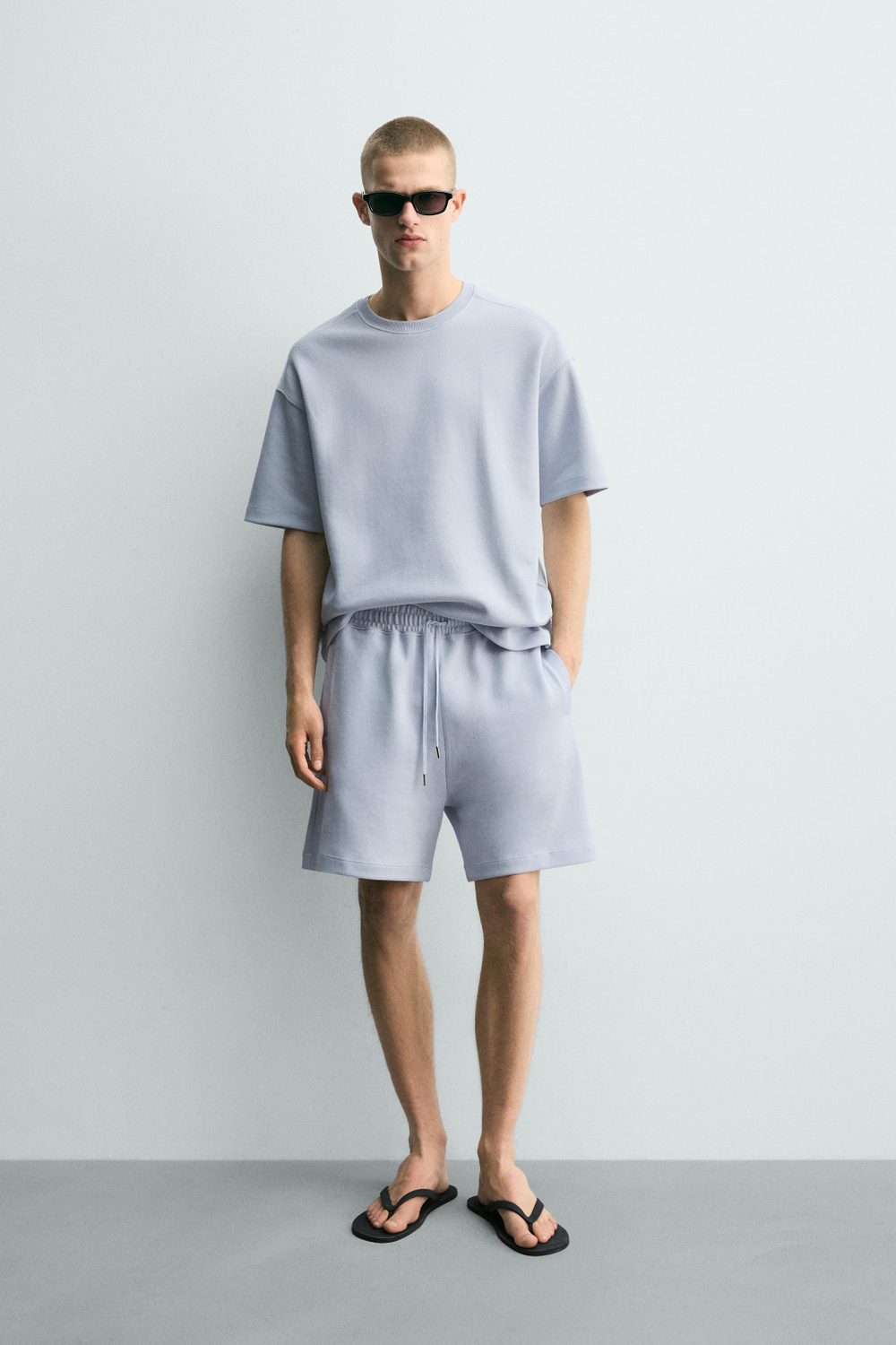 ZARA ТОЛСТОВКА RELAXED FIT ИЗ ИНТЕРЛОКА, ГОЛУБОЙ